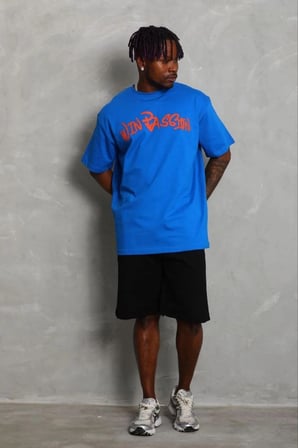 Erkek Baskılı T-Shirt Kısa Kol Bisiklet Yaka Regular Fit Tişört - Saks Mavisi
