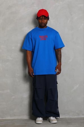 Erkek Baskılı T-Shirt Kısa Kol Bisiklet Yaka Regular Fit Tişört - Saks Mavisi