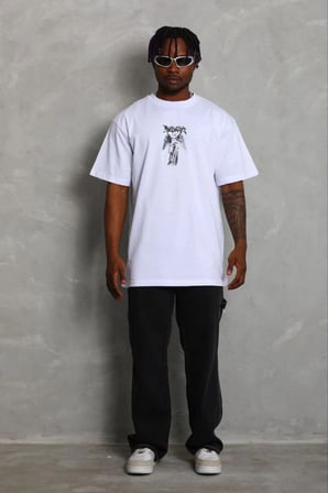 Erkek Baskılı T-Shirt Kısa Kol Bisiklet Yaka Regular Fit Tişört - Beyaz