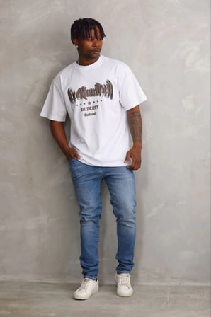 Erkek Baskılı T-Shirt Kısa Kol Bisiklet Yaka Regular Fit Tişört - Beyaz