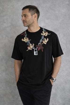Erkek Baskılı T-Shirt Kısa Kol Bisiklet Yaka Regular Fit Rahat Tişört - Siyah