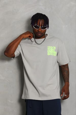 Erkek Baskılı T-Shirt Kısa Kol Bisiklet Yaka Regular Fit Tişört - Gri
