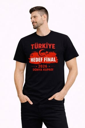 Erkek TÜRKİYE Baskılı Tişört Ay Yıldız  Dünya Kupası Taraftar Forma T-Shirt - Siyah