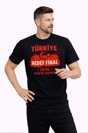 Erkek TÜRKİYE Baskılı Tişört Ay Yıldız  Dünya Kupası Taraftar Forma T-Shirt - Siyah