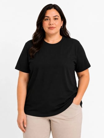 Kadın Battal Big Size Basic Tişört Bisiklet Yaka Rahat Kalıp T-Shirt - Siyah