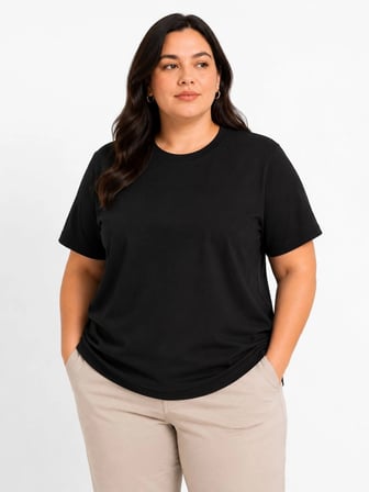 Kadın Battal Big Size Basic Tişört Bisiklet Yaka Rahat Kalıp T-Shirt - Siyah