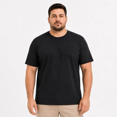 Erkek Battal Big Size Basic Tişört Bisiklet Yaka Rahat Kalıp T-Shirt - Siyah