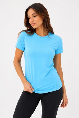 Kadın Basic Tişört Bisiklet Yaka Kısa Kol Günlük Yazlık Slim fit T-Shirt - Turkuaz