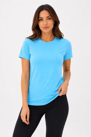 Kadın Basic Tişört Bisiklet Yaka Kısa Kol Günlük Yazlık Slim fit T-Shirt - Turkuaz