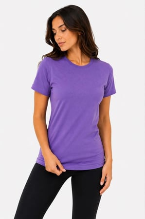 Kadın Basic Tişört Bisiklet Yaka Kısa Kol Günlük Yazlık Slim fit T-Shirt - Mor