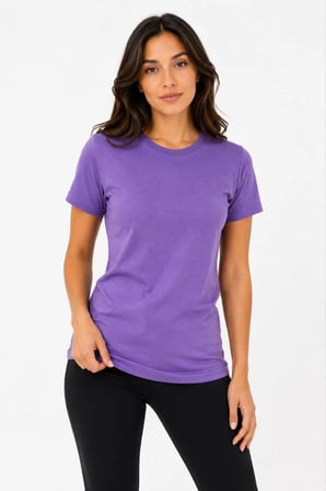 Kadın Basic Tişört Bisiklet Yaka Kısa Kol Günlük Yazlık Slim fit T-Shirt - Mor