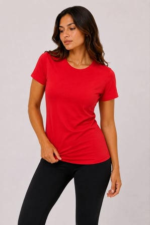 Kadın Basic Tişört Bisiklet Yaka Kısa Kol Günlük Yazlık Slim fit T-Shirt - Kırmızı