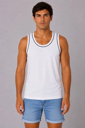 Erkek Sporcu Atlet Bisiklet Yaka Kolsuz Yazlık Atlet - Beyaz