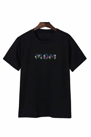 Anneler Günü Mom Çiçek Temalı Baskılı Oversize Bisiklet Yaka T-shirt - Siyah