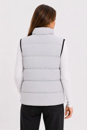 Kadın Şişme Yelek Fermuarlı Dış Cep İç Cepli Elyaf Dolgulu Astarlı Yelek - Gri