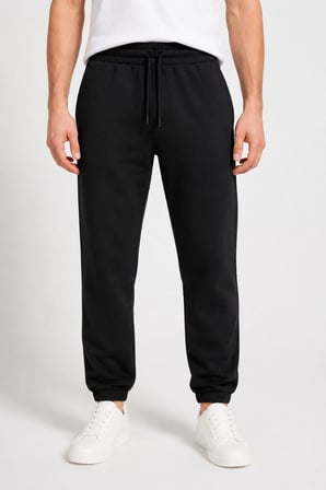Erkek İki İplik Beli Lastikli Bağcıklı Regular Fit Jogger Eşofman Altı - Siyah