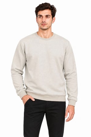 Erkek Bisiklet Yaka İçi Şardonlu 2 İplik Düz Uzun Kollu Regular Fit Sweatshirt - Gri