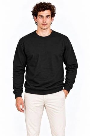 Erkek 2'Li Bisiklet Yaka İçi Şardonlu 2 İplik Düz Uzun Kollu Regular Fit Sweatshirt - Siyah & Gri