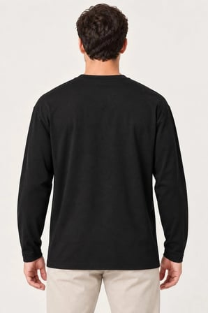Erkek Modal Yumuşak Dokulu Bisiklet Yaka Uzun Kollu Tişört Sweatshirt - Siyah