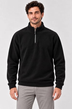 Erkek Polar Dik Yaka Yarım Fermuarlı Uzun Kollu Regular Fit Kışlık Sweatshirt - Siyah