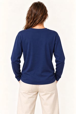 Kadın Modal Yumuşak Dokulu Bisiklet Yaka Uzun Kollu Tişört Sweatshirt - Lacivert