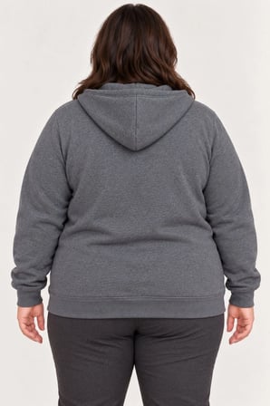 Kadın Battal Büyük Beden Üç İplik İçi Şardonlu Kapüşonlu Tam Fermuarlı Kışlık Sweatshirt - Füme