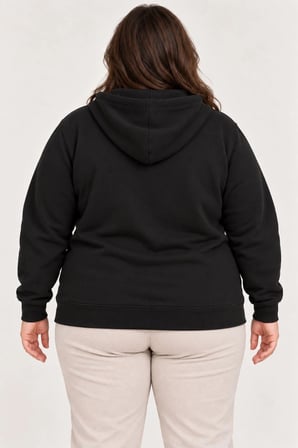 Kadın Battal Büyük Beden Üç İplik İçi Şardonlu Kapüşonlu Tam Fermuarlı Kışlık Sweatshirt - Siyah
