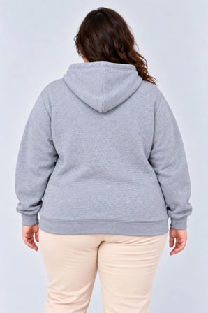 Kadın Battal Büyük Beden Üç İplik İçi Şardonlu Kapüşonlu Kanguru Cepli Kışlık Sweatshirt - Gri