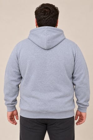 Erkek Battal Büyük Beden Üç İplik İçi Şardonlu Kapüşonlu Kanguru Cepli Kışlık Sweatshirt - Gri