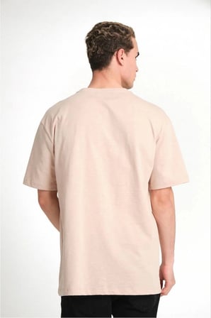 Erkek Düz Penye Tişört Bisiklet Yaka Kısa Kol Regular Fit T-Shirt - Bej