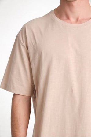 Erkek Düz Penye Tişört Bisiklet Yaka Kısa Kol Regular Fit T-Shirt - Bej