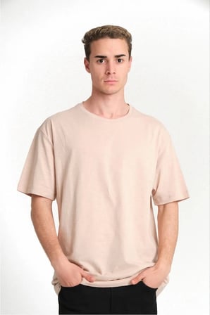 Erkek Düz Penye Tişört Bisiklet Yaka Kısa Kol Regular Fit T-Shirt - Bej