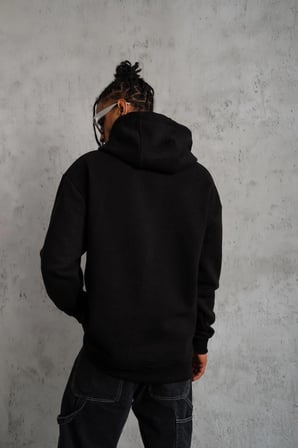 Erkek  İplik Pamuklu Kapüşonlu Kanguru Cepli Sweatshirt Hoodie -  Siyah