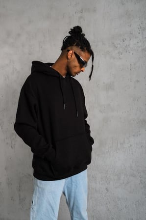 Erkek  İplik Pamuklu Kapüşonlu Kanguru Cepli Sweatshirt Hoodie -  Siyah