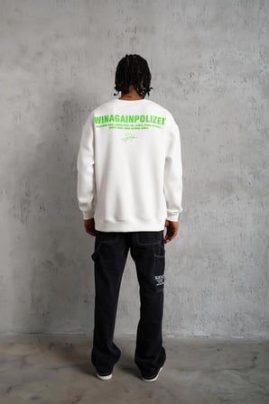 Erkek 3 iplik Bisiklet yaka Baskılı Sweatshirt - Beyaz