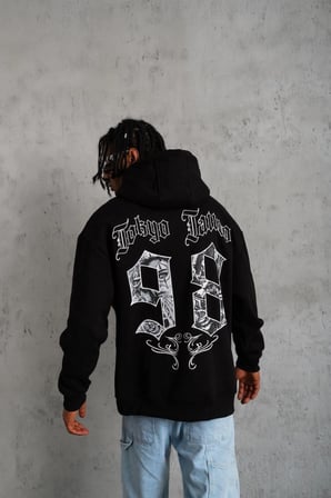 Erkek  Baskılı Kapüşonlu  iplik pamuklu hoodie Sweatshirt - Siyah