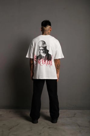Erkek Baskılı T-Shirt Oversize Kısa kol Bisiklet yaka tişort - Beyaz