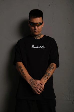 Erkek Kısa Kol Yazlık Tişört Bisiklet Yaka Baskılı Oversize T-Shirt - Siyah
