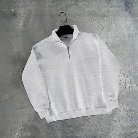 Erkek Yarım Fermuarlı Üç İplik Sweatshirt - Gri