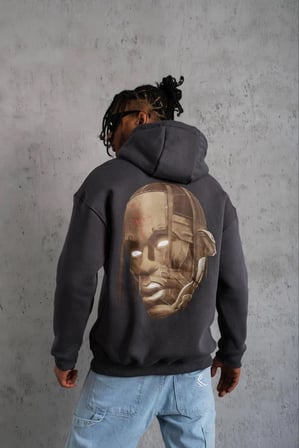 Erkek Kordonlu Arka Maske Kordon Saçlı  iplik pamuklu Kapüşonlu sweatshirt - Füme