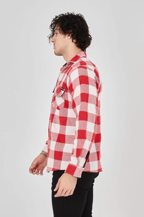 Erkek Oduncu Gömlek Uzun Kollu Şardonlu Kareli Desen Regular Fit Manşetli Çift - Pembe