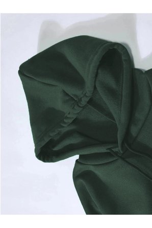 Erkek  İplik Pamuklu Kapüşonlu Kanguru Cepli Sweatshirt Hoodie -  Koyu Yeşil