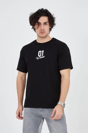 Erkek Baskılı T-Shirt Kısa Kol Bisiklet Yaka Regular Fit Rahat Kalıp Günlük Tişört - Siyah