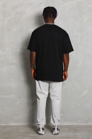 Erkek Düz Yazlık Kısa Kol Tişört Bisiklet Yaka Oversize T-Shirt - Siyah