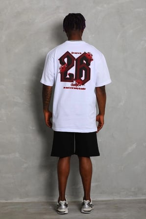 Erkek Baskılı Tişört Kısa Kol Bisiklet Yaka Oversize T-Shirt - Beyaz
