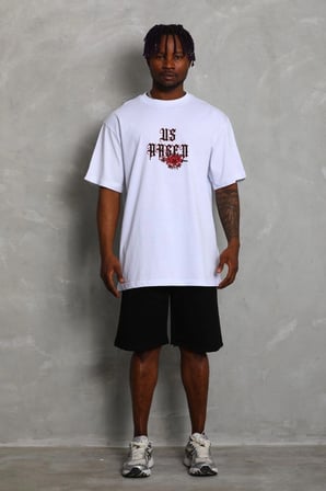 Erkek Baskılı Tişört Kısa Kol Bisiklet Yaka Oversize T-Shirt - Beyaz