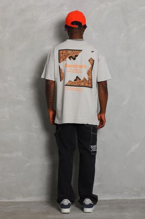 Erkek Baskılı Tişört Kısa Kol Bisiklet Yaka Oversize T-Shirt - Gri