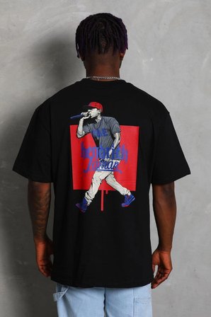 Erkek Baskılı Tişört Kısa Kol Bisiklet Yaka Oversize T-Shirt - - Siyah