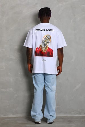 Erkek Baskılı Tişört Kısa Kol Bisiklet Yaka Oversize T-Shirt - Beyaz