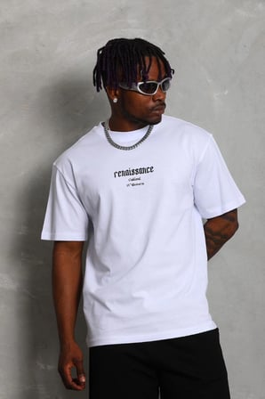 Erkek Kısa kol Baskılı Bisiklet Yaka T-Shirt - Beyaz